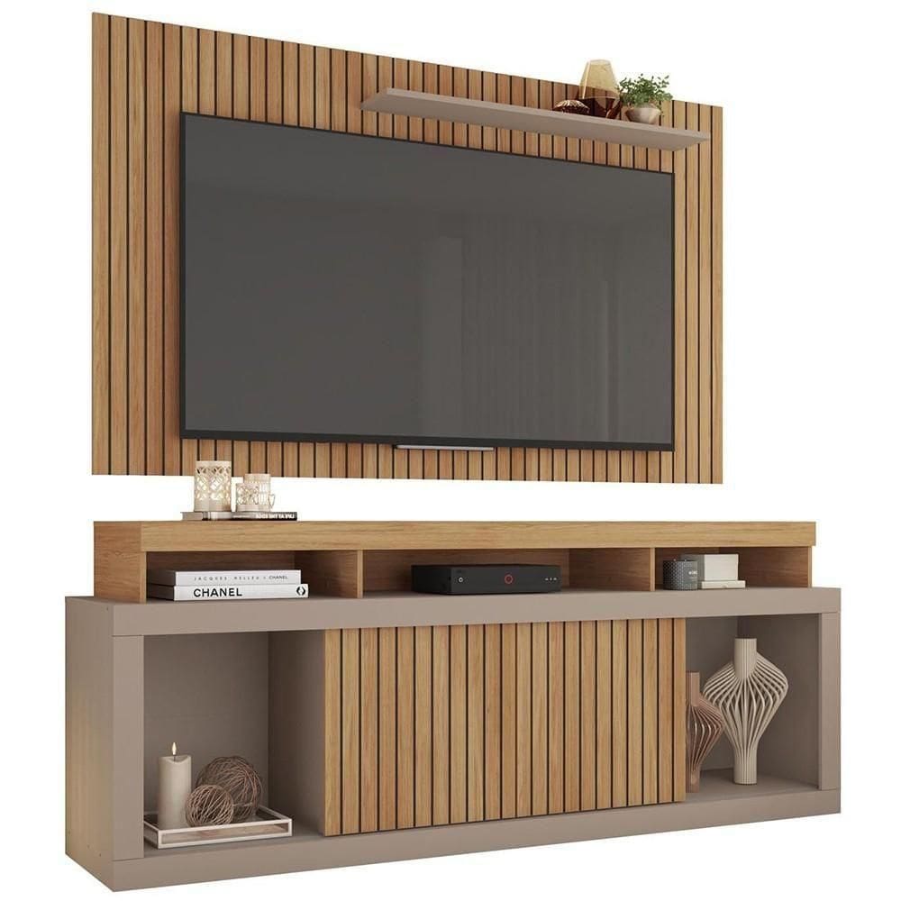 Rack Bancada Com Painel Para 65 Pol. Ripado Krome C01 Buriti/fendi - Mpozenato