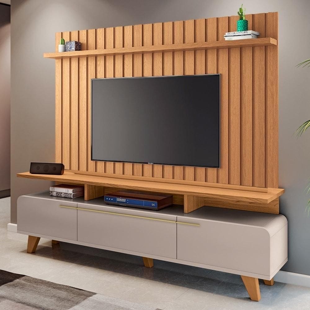 Painel 70 Pol E Rack Bancada Essenza Off/cinamomo - Hb Móveis