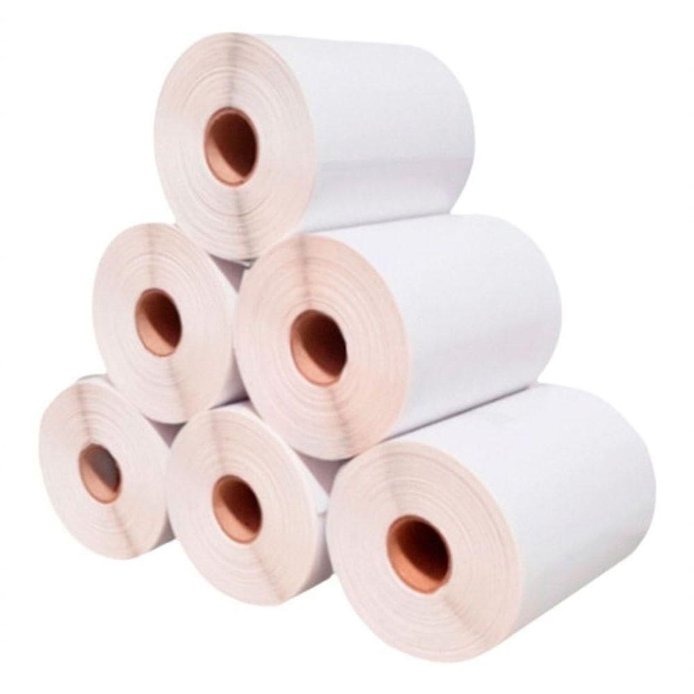 06 Rolos Etiqueta Bobina Adesiva Couchê 10x5cm (100x50mm)