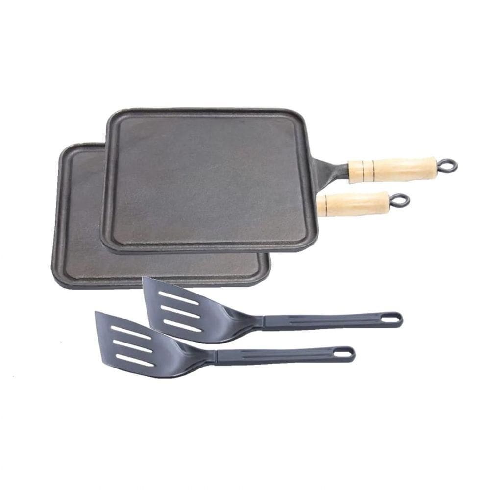 Kit 2 Bifeteiras Antiaderente Lisa 23X23Cm E 2 Espátulas