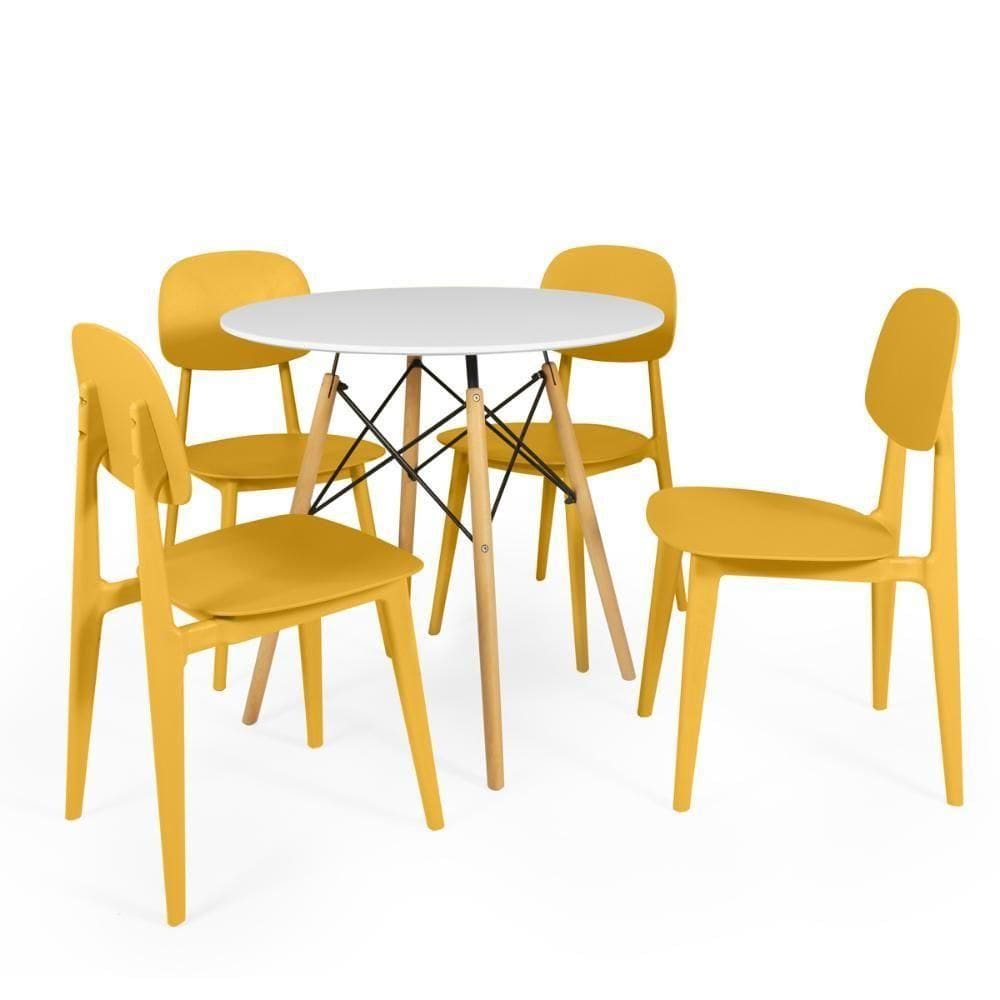 Conjunto Mesa De Jantar Eiffel Branca 80cm 4 Cadeiras Itália