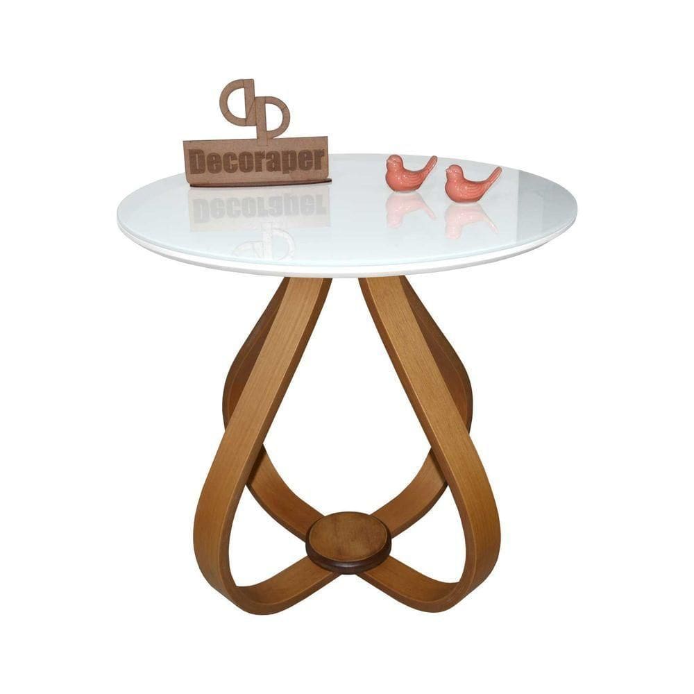 Mesa Lateral Cebola Com Vidro 60cm Branco 70cm