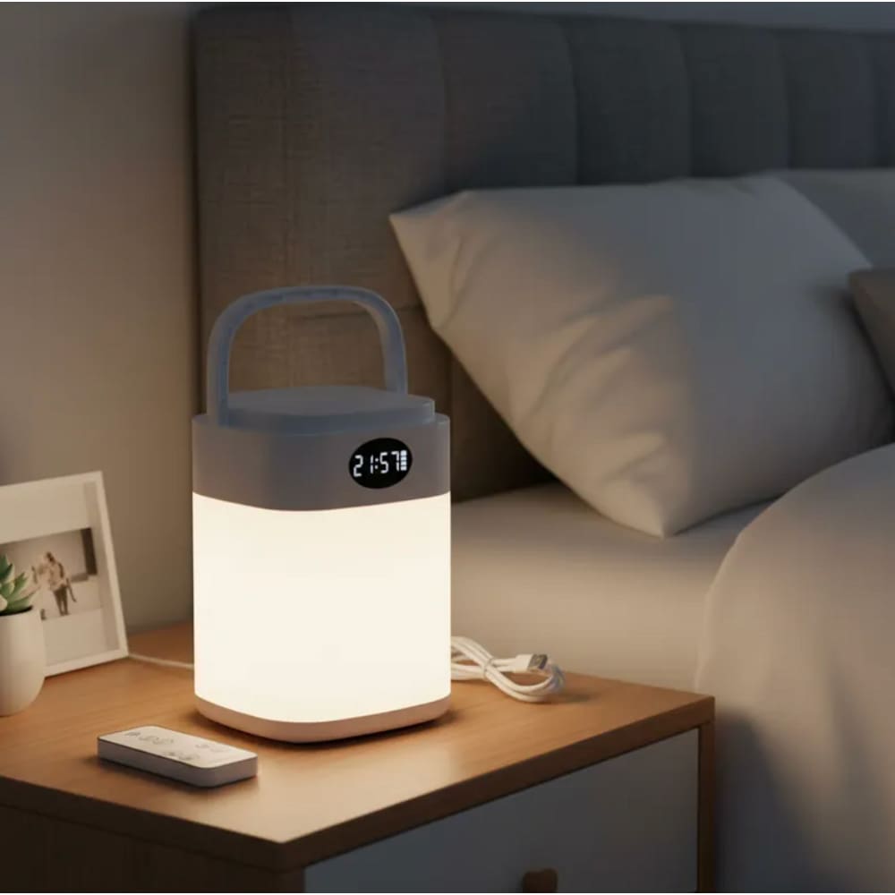 Luminária LED de Mesa com Relógio Digital e Controle Remoto