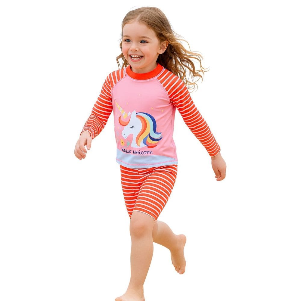 Kit Praia Infantil Unicórnio Rosa Menina Manga Longa UV