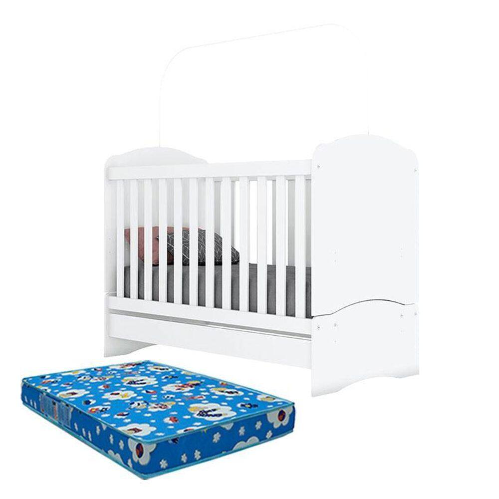 Berço Nacional Bala de Menta Branco com Colchão Ortobom – Henn