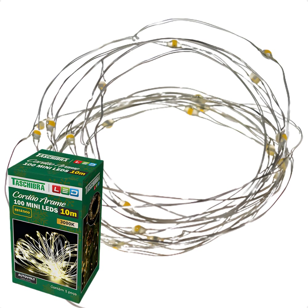 Fio de Luz Fada Cordão Led 3000K 100 Leds 10m Taschibra Bivolt
