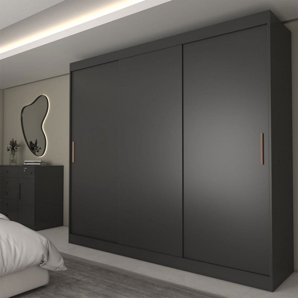 Guarda-Roupa Casal Columbia 3 Portas 2 Gavetas 100% Mdf Preto - Panorama Móveis