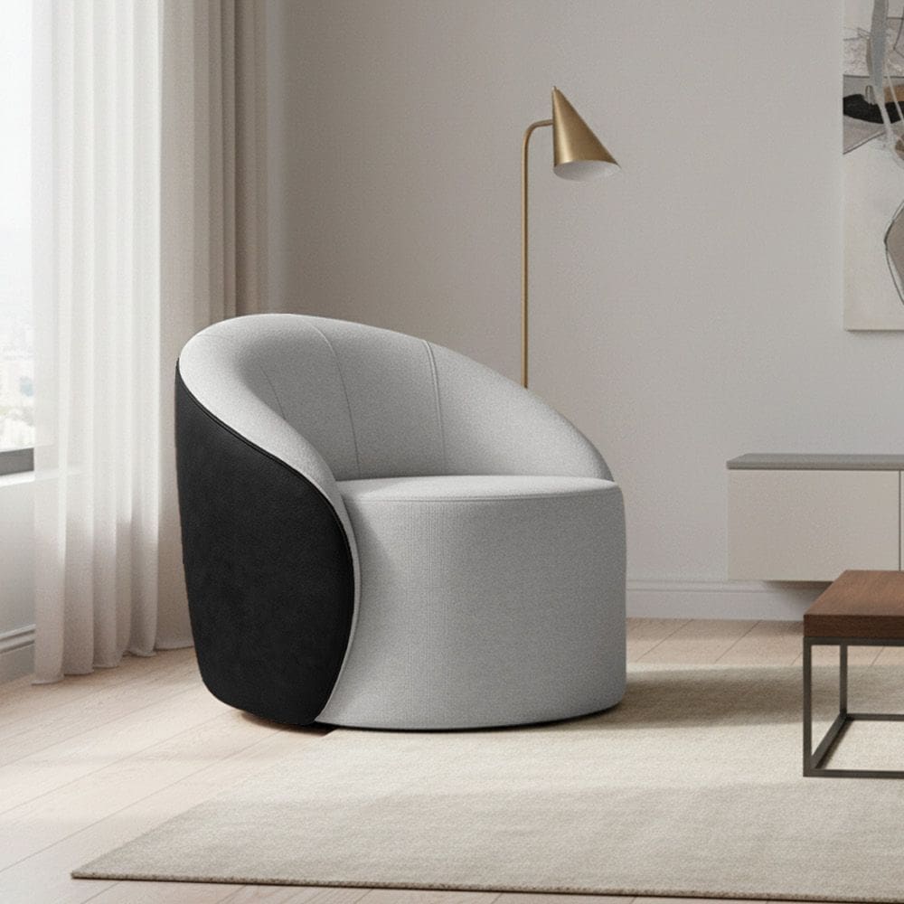 Poltrona Sala Orgânica Lua Giratória Sintético PU Preto/Linho D03 - D`Rossi