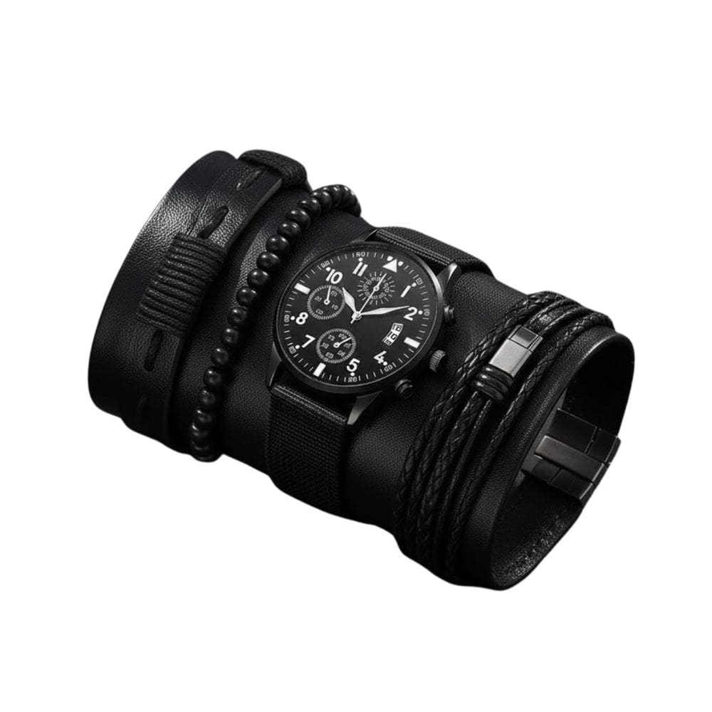 Kit Relógio Masculino All Black com Pulseiras Premium Moda