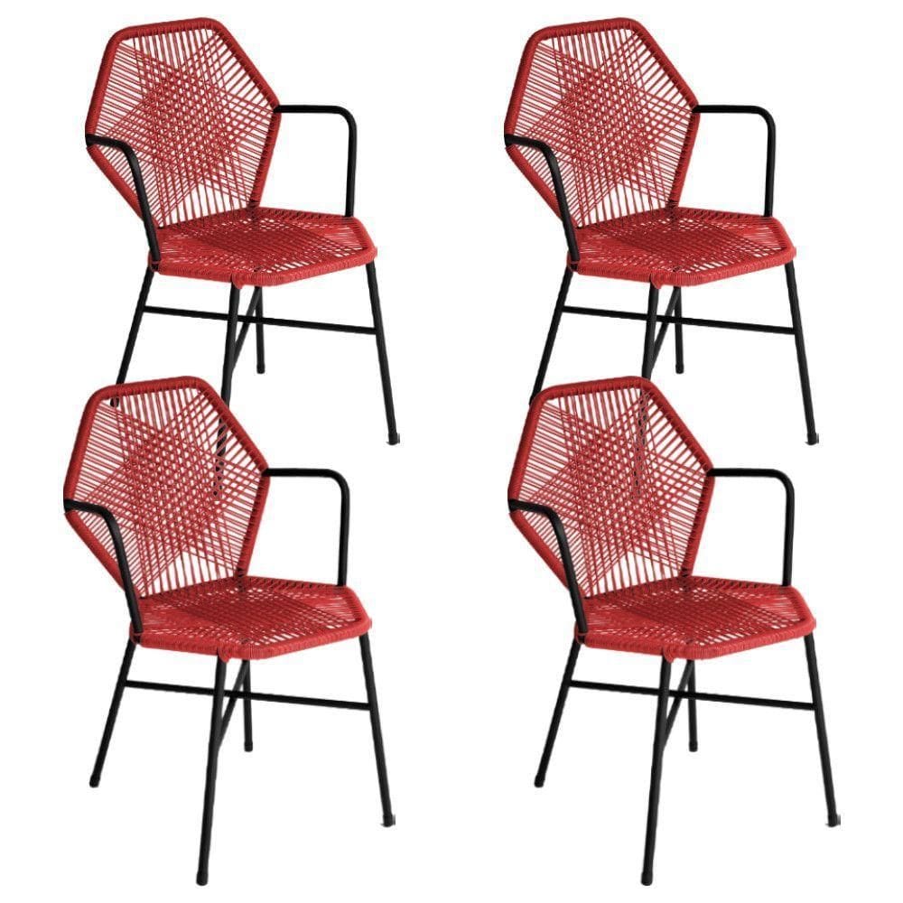 Kit 4 Cadeiras Tropicália Fibra Sintética Acesse Móveis Vermelho