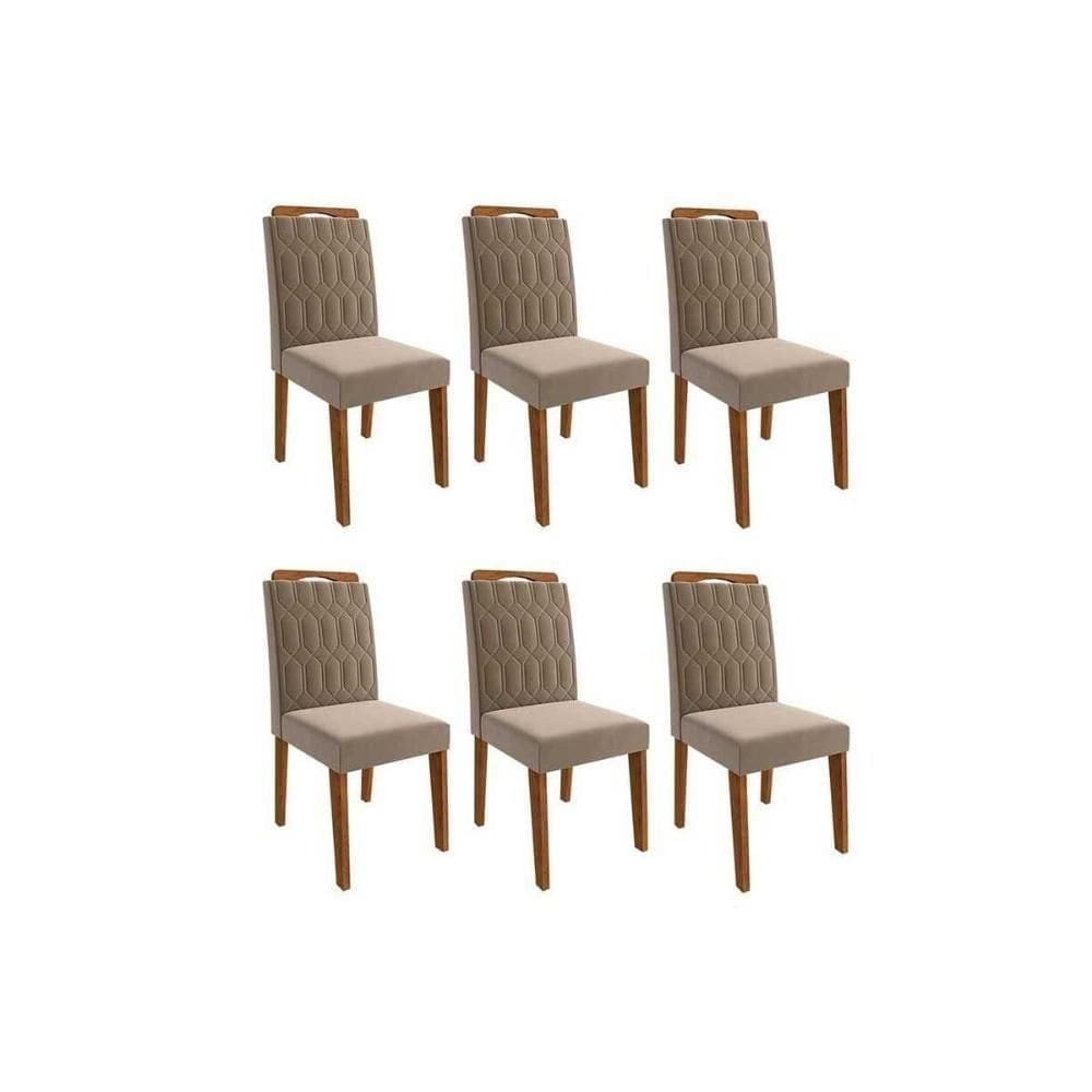 Cadeira Sala De Jantar Paola Wood Kit 6 Un Carvalho/suede Joli Capuccino - Cimol