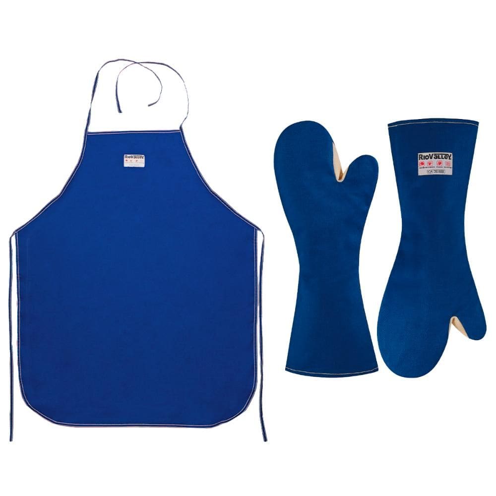 Kit Avental De Cozinha Anti Chamas + Luva Com Forro 2 Dedos 45cm Radiant Heat Rio Valley