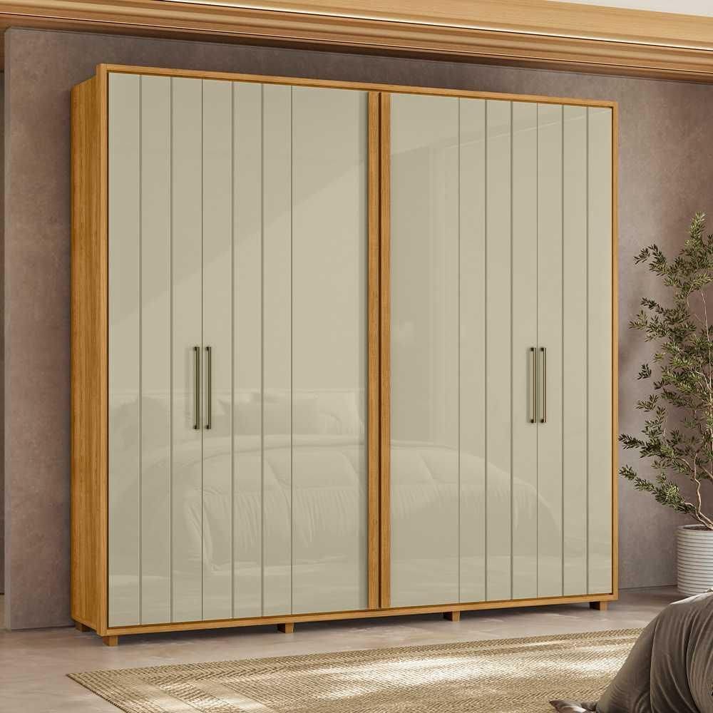 Roupeiro Miró 100% MDF ripado 6 portas e 4 gavetas - Cumaru Opala - Madetec