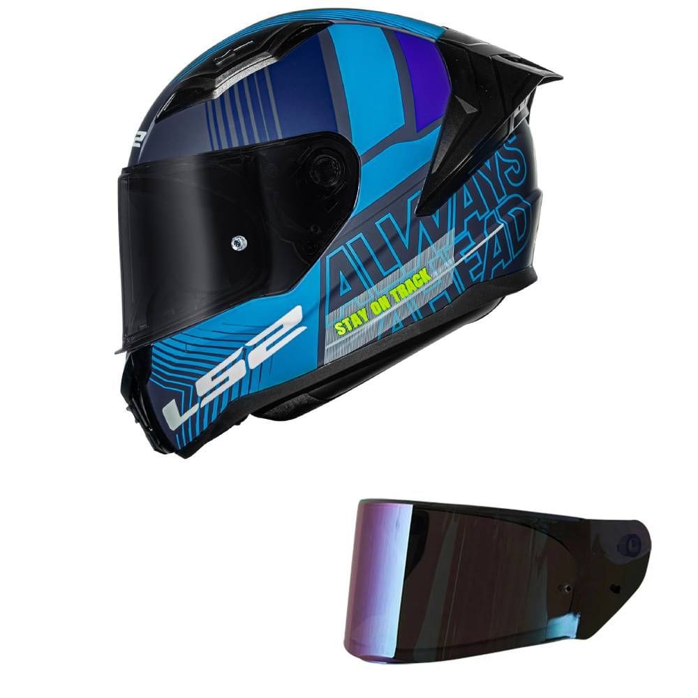 Capacete LS2 FF810 Vigo Shift Preto e Azul Fosco Mais Viseira Camaleão