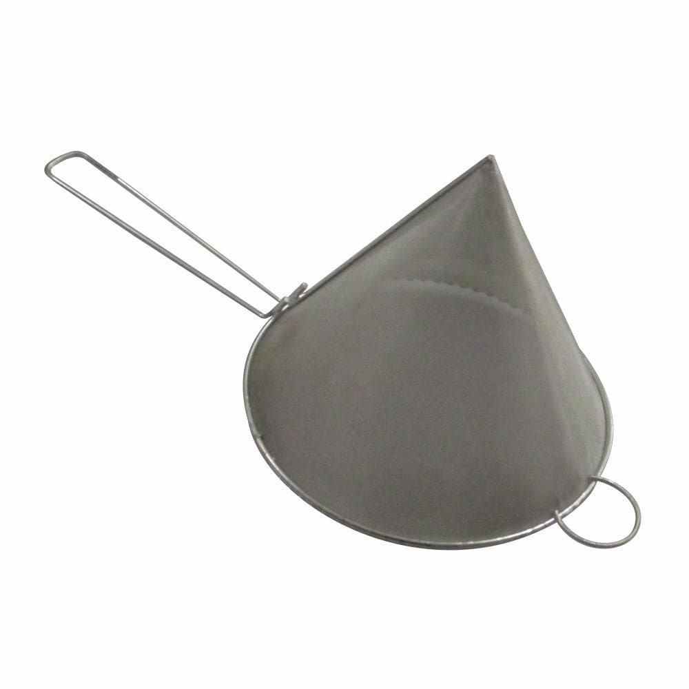 Coador De Óleo Com Cabo Chapa De Inox 18 Cm Cônico Multiuso