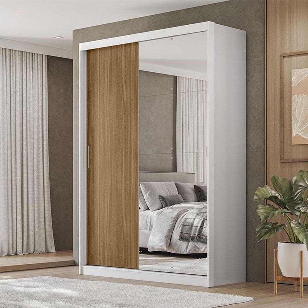 Guarda Roupa Casal Ambiente Riva 22515K com Espelho Branco Amêndola Touch Flex - Demóbile