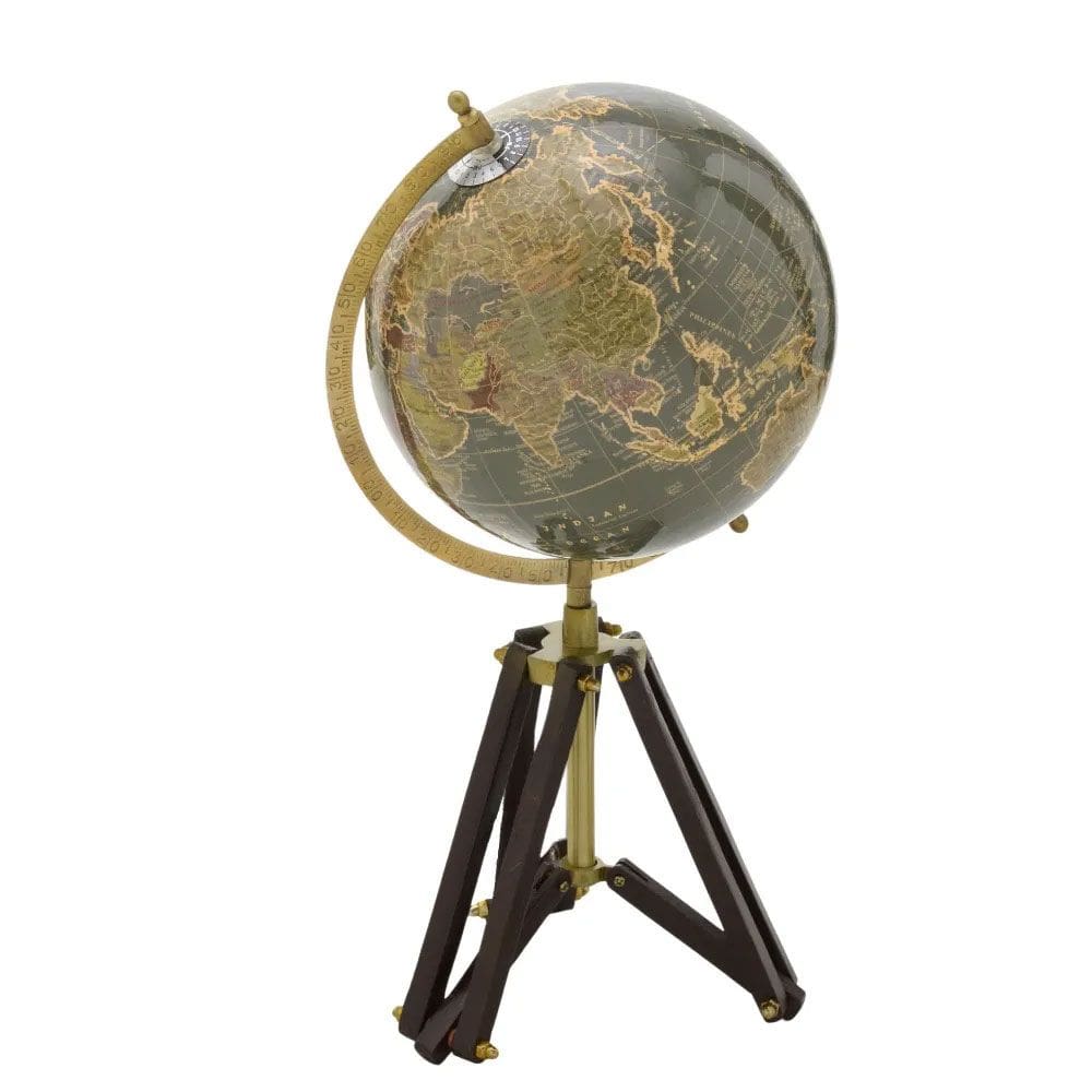 Globo Terrestre Decorativo Cinza Tripé em Madeira 56,5cm 16139-PL