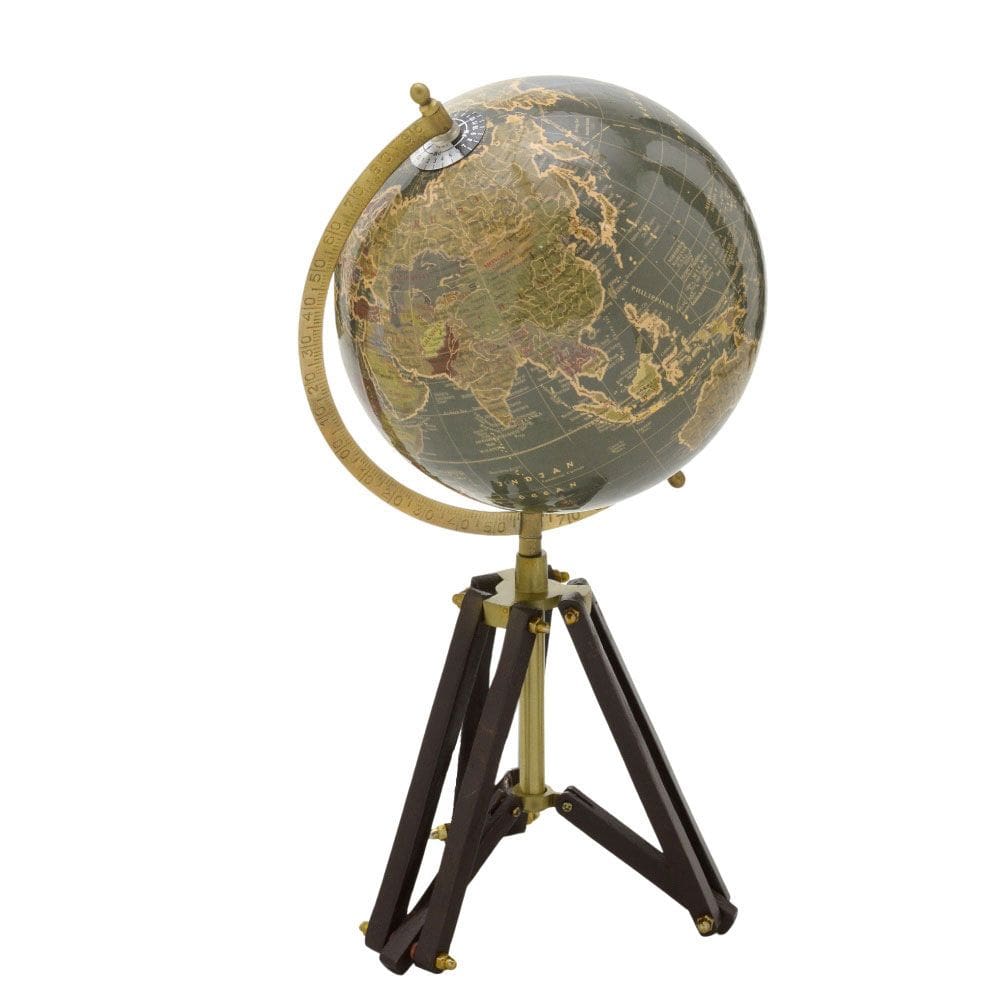 Globo Terrestre Decorativo Verde Tripé em Madeira 44,5cm 16141-PL