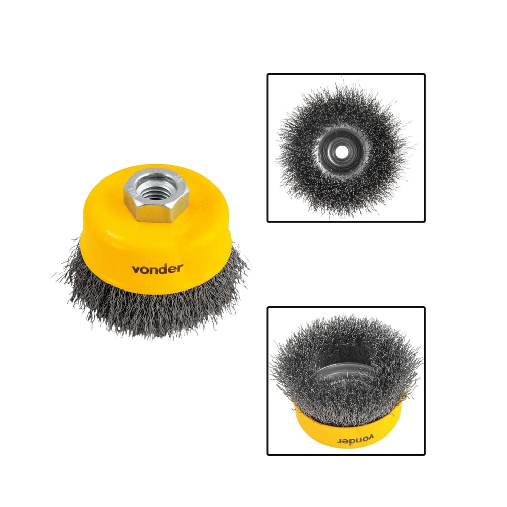 Escova Tipo Copo C/ Rosca 3” Ondulada Inox P/ Esmerilhadeira