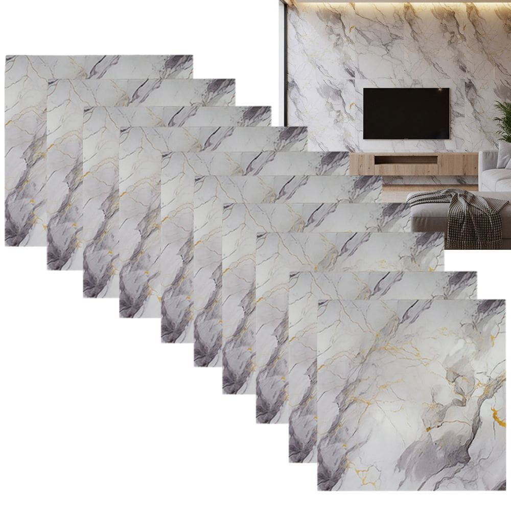 Placa Adesiva Marmore Falso Kit 10 Uni Autocolante Papel Parede Decoraçao Cozinha Banheiro Sala Estar Reforma Obra