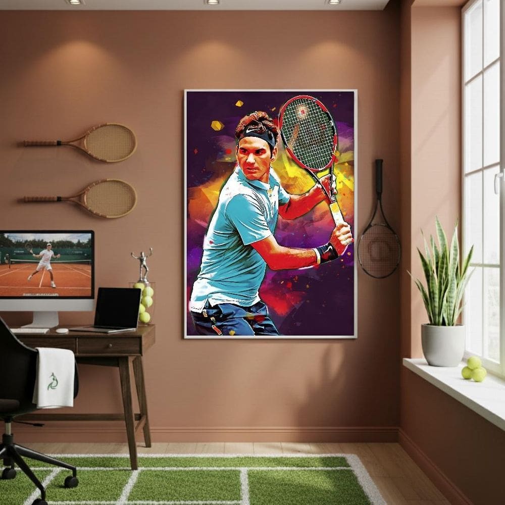 Quadro Decorativo Atleta De Tênis-70X50Cm Mold Branca