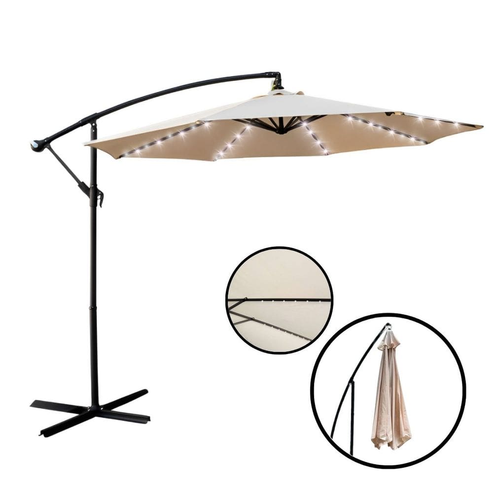 Ombrelone Lateral Suspenso Jardim 3 metros com Led Alumínio Manivela Branco Importway Iwobll-300 BR