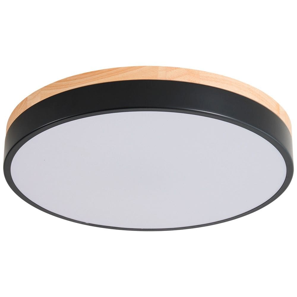 Plafon de Sobrepor Redondo Preto Estilo Madeira 40cm Led 25W 3 em 1 Bivolt 16122-PL