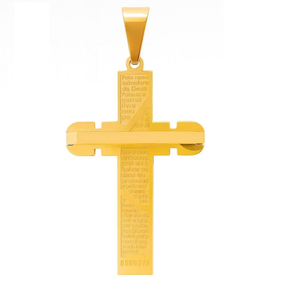 Pingente Cruxifixo Dourado Grande Aço Inixidável 316L