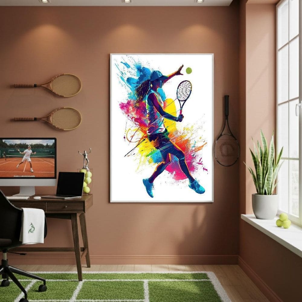 Quadro Decorativo Arte Jogadora De Tênis-70X50Cm Mold Preta