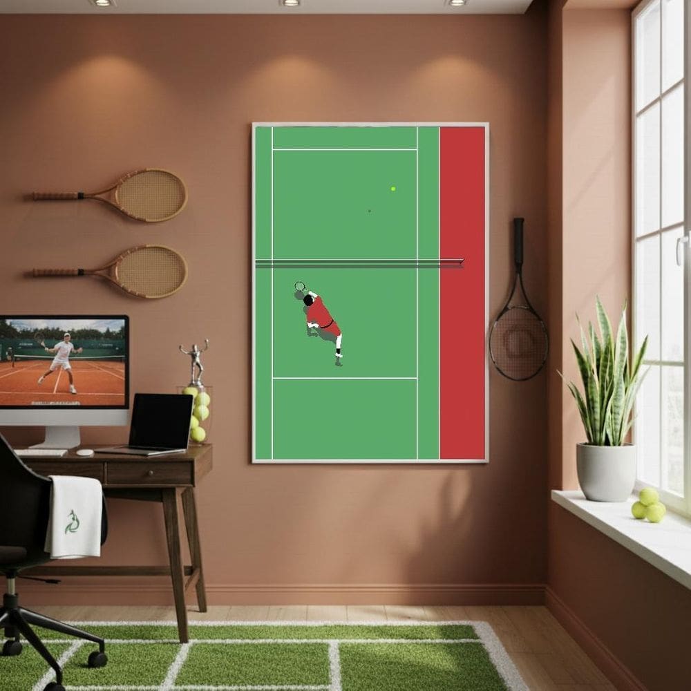 Quadro Jogo Na Quadra De Tênis-70X50Cm Mold Branca