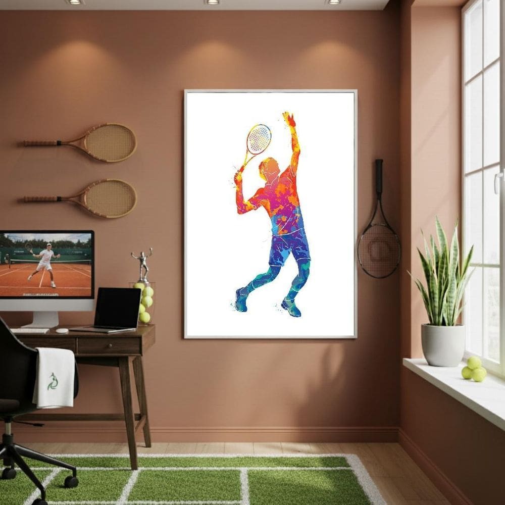 Quadro Decorativo Homem Jogando Tênis-70X50Cm Mold Branca
