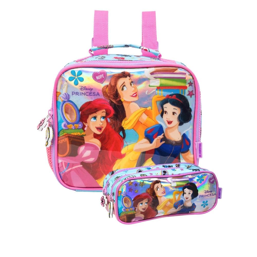 Kit Escola Princesas Luxo Cetim Lancheira Térmica + Estojo