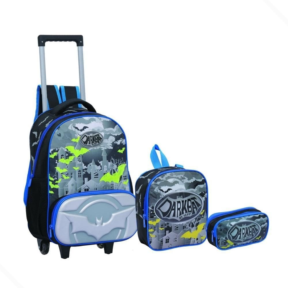 Kit Mochila Menino Darkbat Estojo Lancheira Térmica Creche