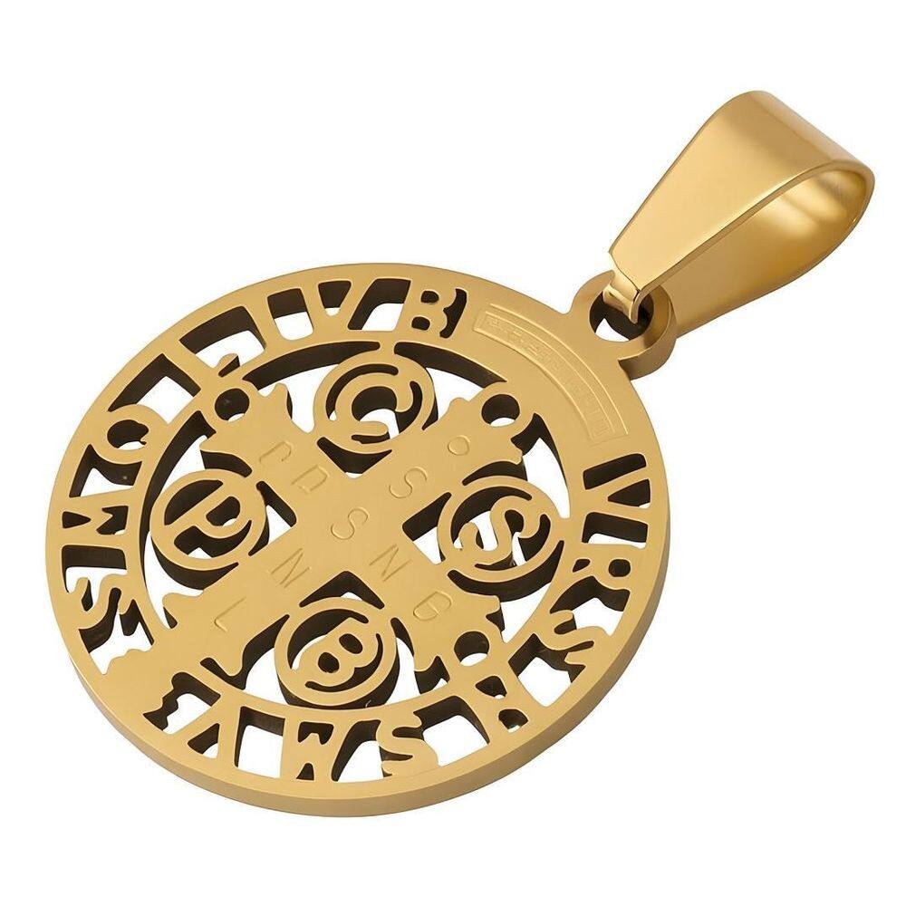 Pingente Aço Inoxidável São Bento Redondo 316L Dourado