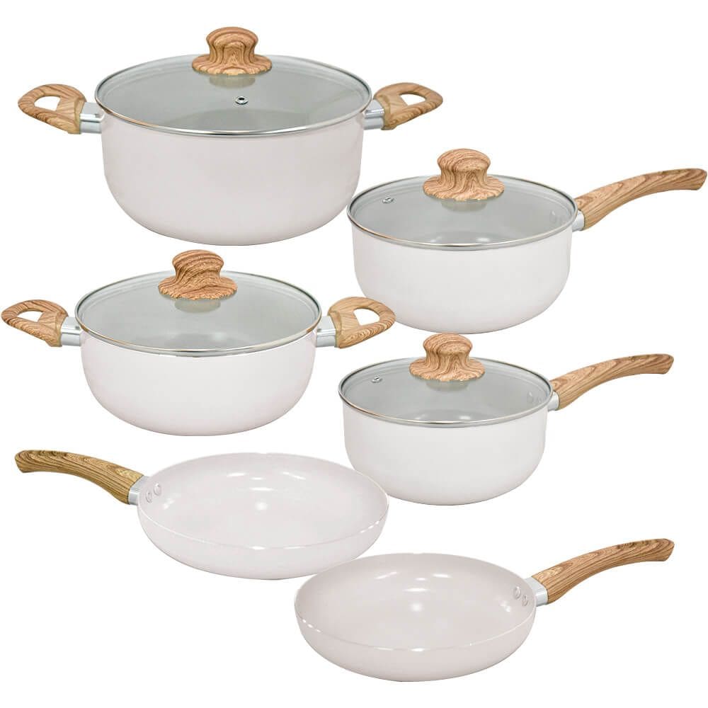 Jogo de Panelas de Indução Antiaderente Cerâmica Bege Cairo 6 peças - Hauskraft Premium