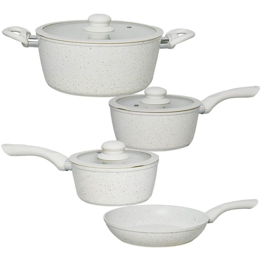 Jogo de Panelas Antiaderente de Indução Revestimento Cerâmica Viena Areia 4 Peças - Rio Home