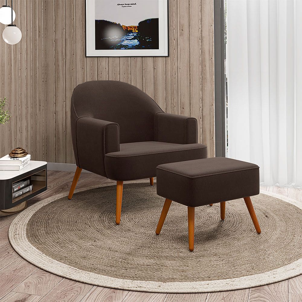 Poltrona Agata com Puff Madeira Eucalipto Movellu Home