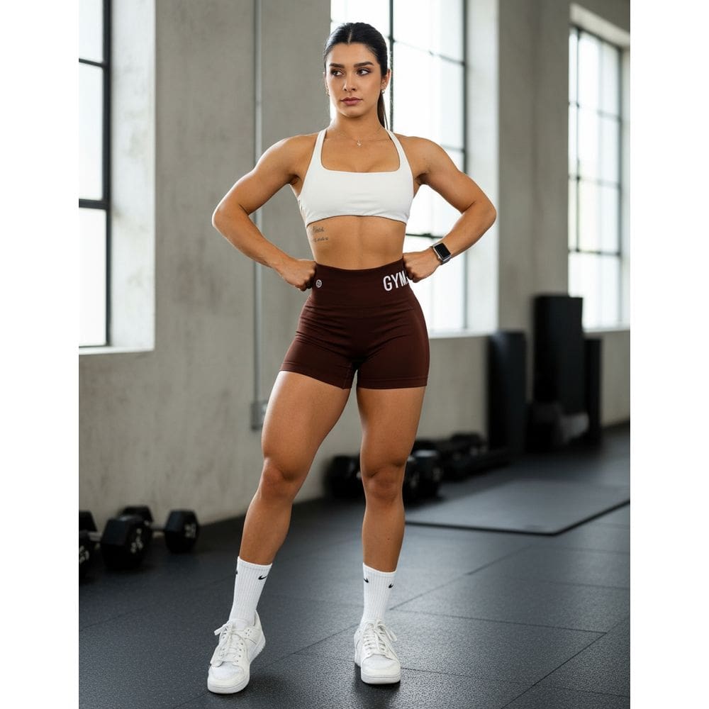 Shorts Feminino Fitness Cintura Alta Modelador Sem Costura Compressão Texturizado para Academia, Corrida e Yoga Sport