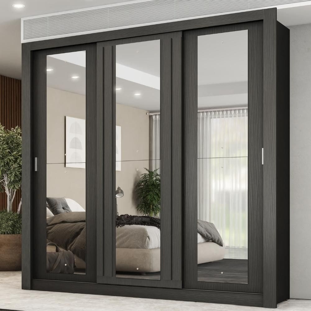 Guarda Roupa Casal 3 Portas Doha Com 3 Espelhos Carraro Preto Touch