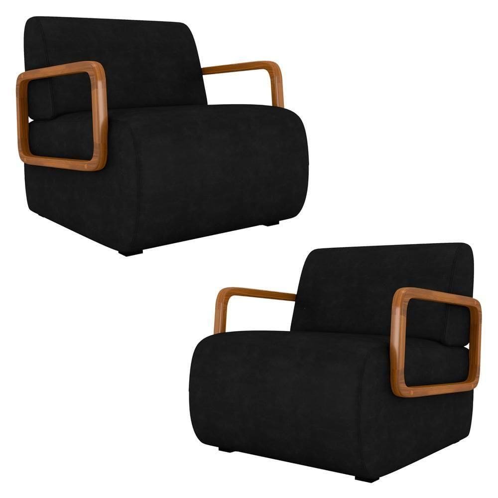 Poltrona Decorativa Orgânica Para Sala Kit 2 Belarus Z08 Sintético Preto - Mpozenato