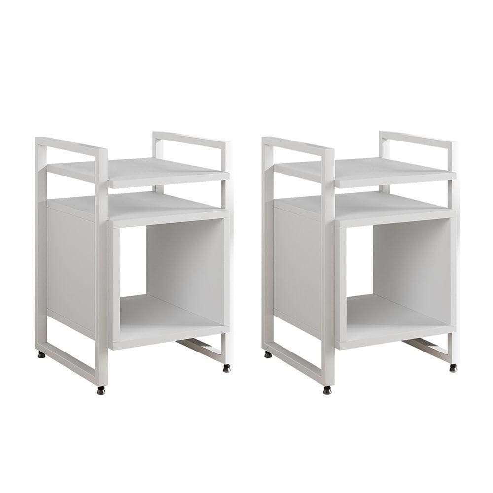 Kit 2 Mesas De Cabeceira Industrial Marrocos Ferro Branco E Tampo Branco