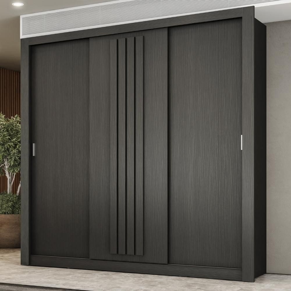 Guarda Roupa Casal 3 Portas Doha Carraro Preto Touch Com Freijó