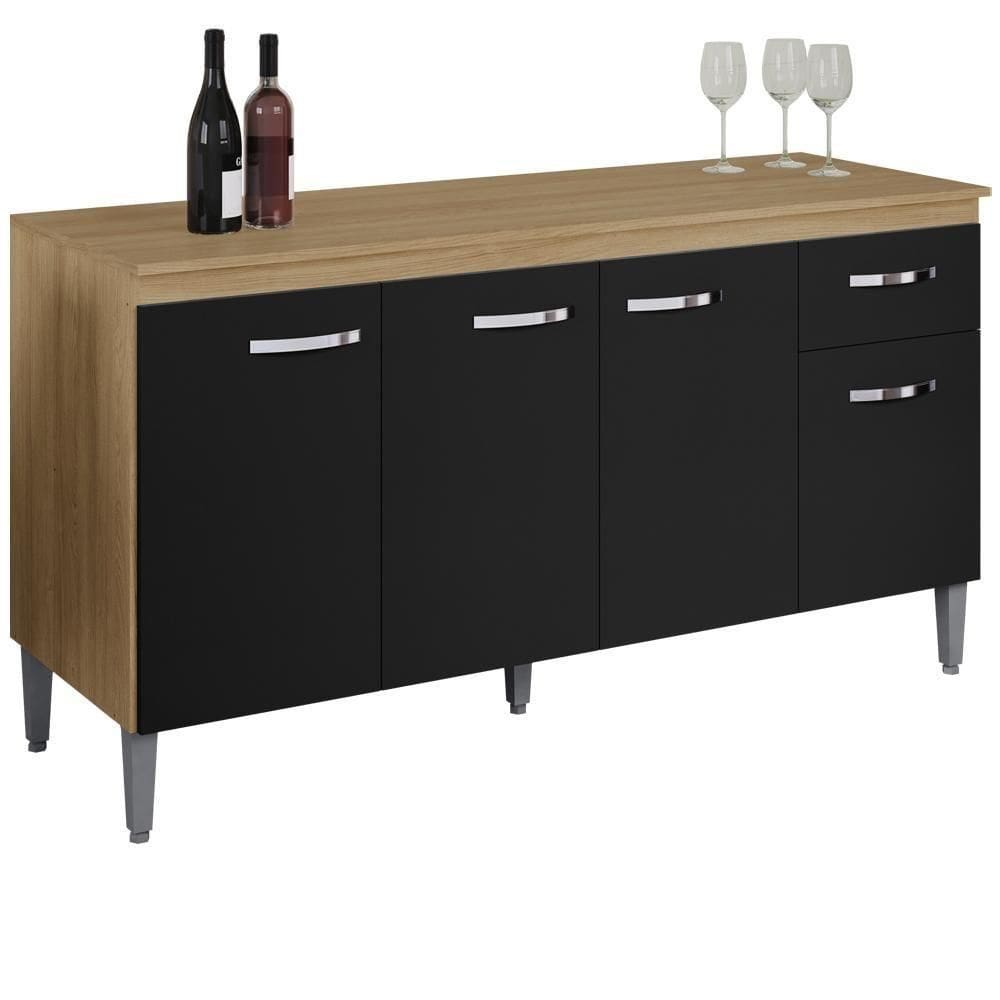 Balcao Com Tampo 150 Cm Gabriela Amendoa Preto Reajl Moveis Amendoa Preto