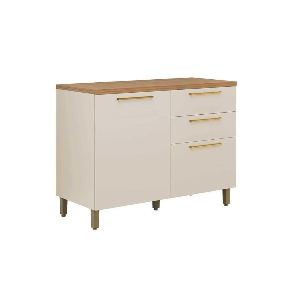 Balcão De Cozinha C- Tampo Atena C- 1 Porta E 3 Gavetas 120cm Jequitiba-off White Fosco - Linea