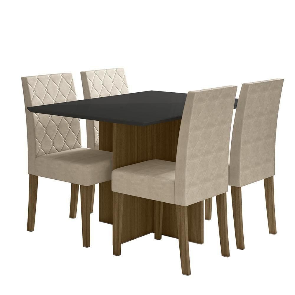 Kit Mesa De Jantar Helo Com Vidro 120x90 Com 4 Cadeiras Jade Carvalho/grafite/preto/fendi Carvalho/grafite/preto/fendi