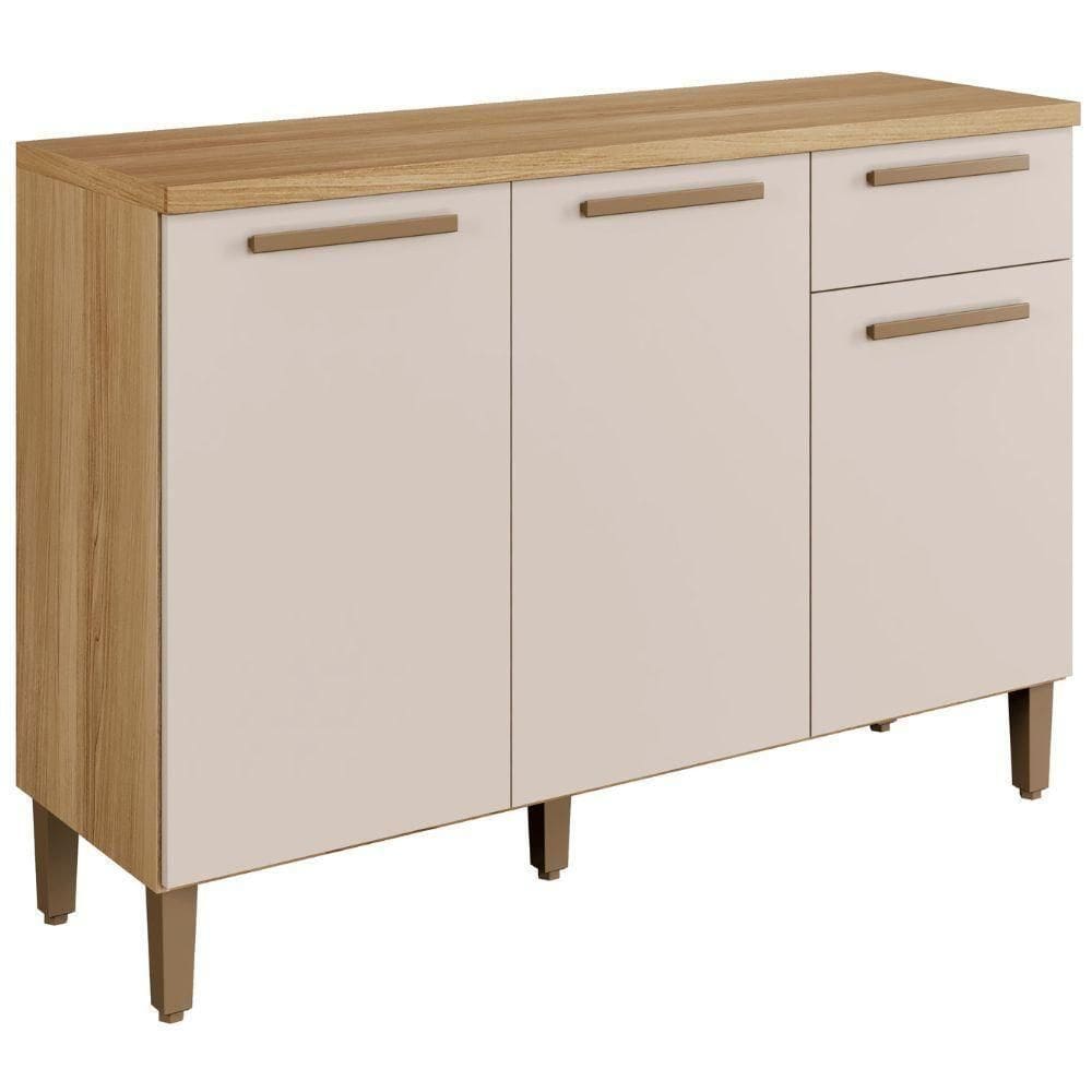 Balcão Clássico 3 Portas 1 Gaveta Cinamomo Off White Arte Móveis