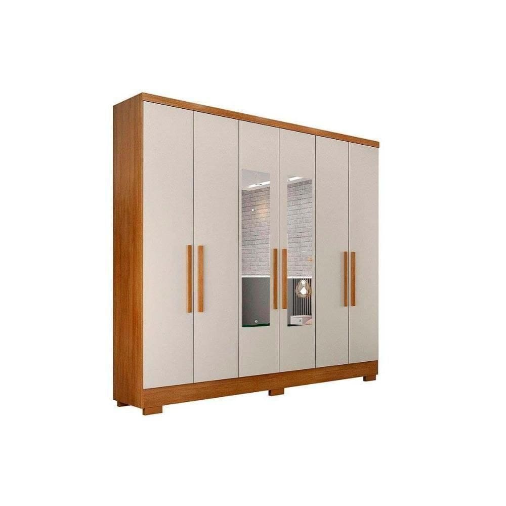 Guarda Roupa Casal 6 Portas (2 C/ Espelho) E 4 Gavetas C/ Pés Milly/veneza Cumaru/fendi 25 - Novo Horizonte