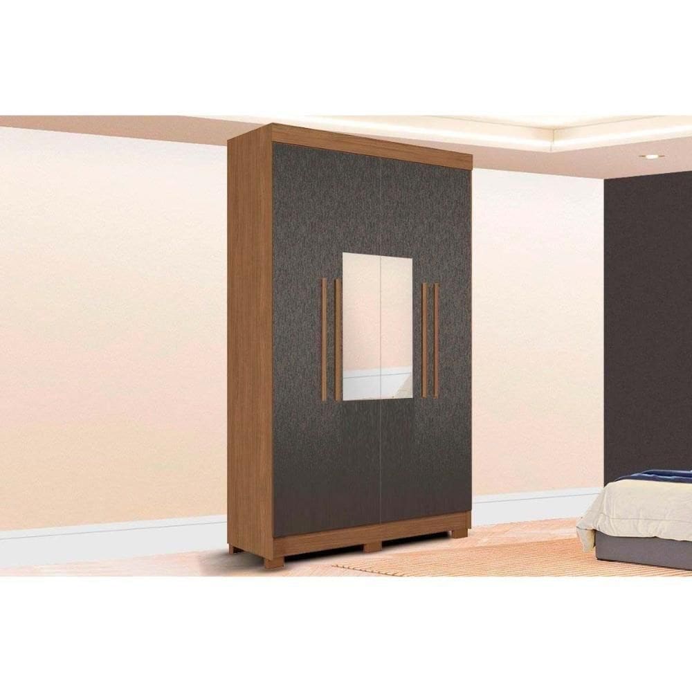 Guarda Roupa Solteiro 4 Portas (2 C/ Espelho) E 2 Gavetas C/ Pés Sarandi Jatobá/grafite - Santos Andirá