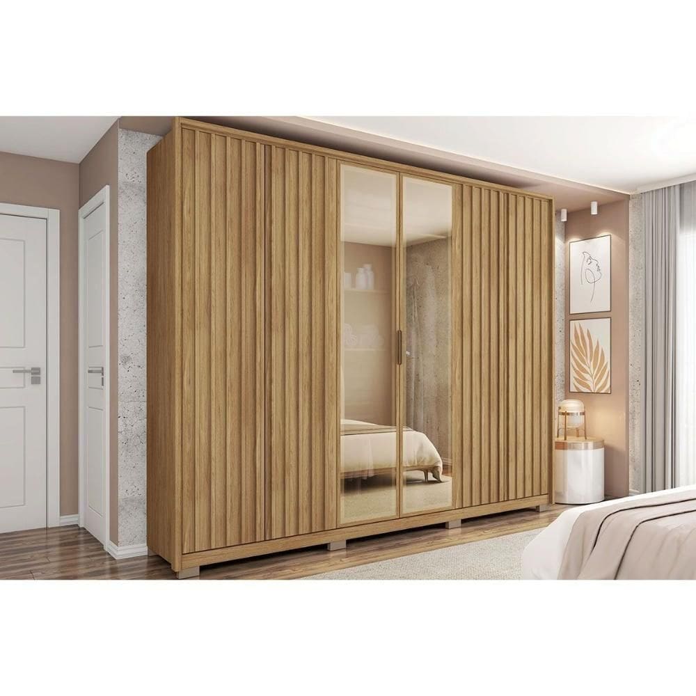 Guarda Roupa Casal 6 Portas (2 C/ Vidros Reflecta) E 4 Gavetas Centurium Buriti - Caemmun