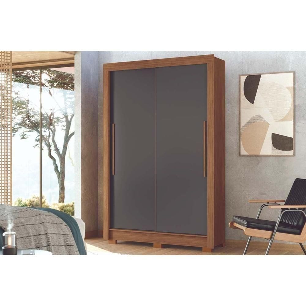 Guarda Roupa Solteiro 2 Portas De Correr E 2 Gavetas C/ Pés Lapa Jatobá/grafite - Santos Andirá